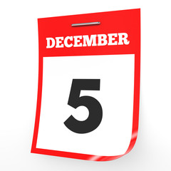 December 5. Calendar on white background.
