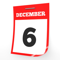 December 6. Calendar on white background.