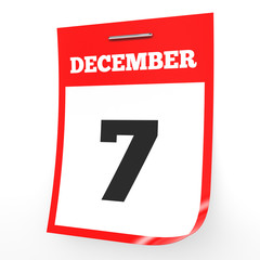 December 7. Calendar on white background.
