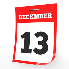 Fototapeta premium December 13. Calendar on white background.
