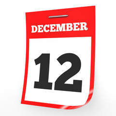 December 12. Calendar on white background.