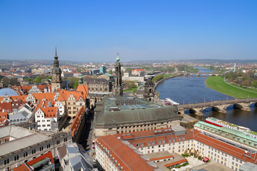 Obraz premium Dresden Luftbild Altstadt mit Elbe Hofkirche und Residenzschloss
