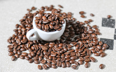 cup of black coffee grains