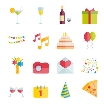 Set of party and celebration vector flat icons for web, mobile apps design