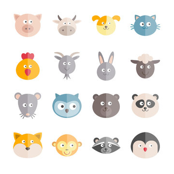 Collection of vector flat animals icons for web, print, mobile apps design