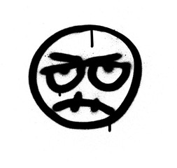 graffiti angry emoji sprayed in black over white