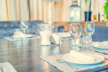 Served tables at cafe or restaurant