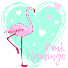 Vector pink flamingo bird illustration. Hand drawn sketch with the wild animal. Romantic Valentines day illustration