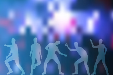 Fototapeta na wymiar Illustration, vector, silhouette of dancing people, disco background, party