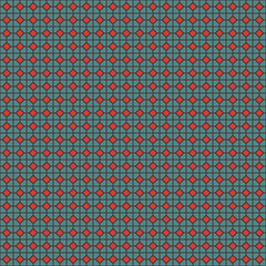 Seamless pattern with symmetric geometric ornament. Red and blue color diagonal square chain background.
