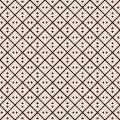 Outline seamless pattern with diagonal lines and geometric figures. Ethnic wallpaper. Grid background.