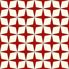 Red and white colors seamless pattern with stylized repeating stars. Simple geometric ornament. Modern stylish texture.