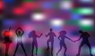 Fototapeta na wymiar vector, group of dancing people, silhouettes, party