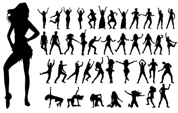 silhouette of a girl dancing, collection, set