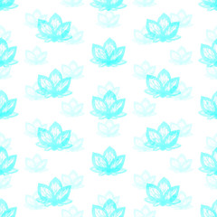 Fototapeta na wymiar Seamless pattern with bright blue watercolor flowers