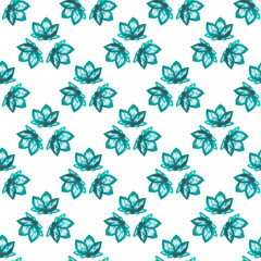 Seamless pattern with bright emerald green watercolor abstract flowers