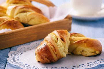 Homemade sweet bread rolls stuffed with cheese.
