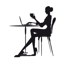 cafe,worck,,women silhouette, on a white