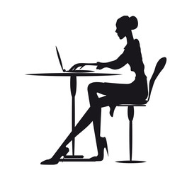 cafe,work,,women silhouette, on a white