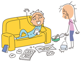 怠ける男にショックを受ける女性