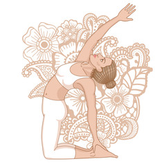 Women silhouette. Revolved Camel Yoga Pose. Parivrtta Ustrasana