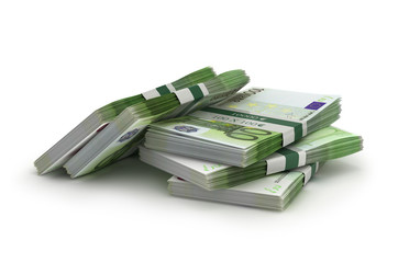 stack of euro bills isolated, business concept, 3d illustration, - obrazy, fototapety, plakaty