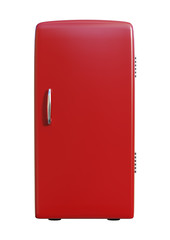 3D Rendering Red Rrefrigerator on White