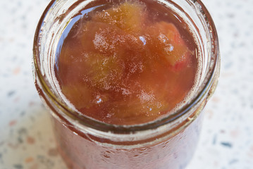 Java apple (Syzygium samarangense) homemade jam in a glass jar. The fruit is also known as Semarang rose-apple (rose apple) and wax jambu