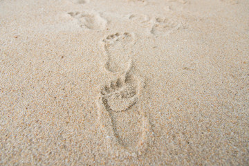 Fototapeta na wymiar Footprints on the sand beach beach.