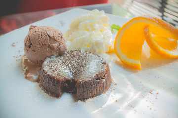 chocolate lava cake set with ice cream