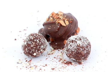 chocolate balls on white background