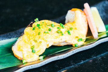 Grilled salmon steak with sweet sauce