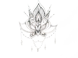  Black and White Henna Flower Illustration - 145726953