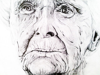 drawing. Portrait of an old woman