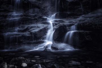Fototapeta na wymiar Long exposure of a slow mountain waterfall in the White Mountains, New Hampshire US