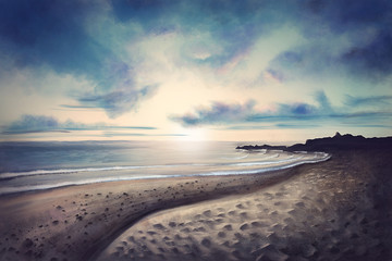 Idyllic beach during sunset - Digital Painting