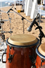 Fototapeta na wymiar Bongo drum with microphone,close up