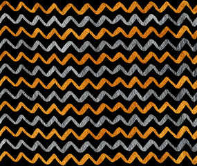 Silver and golden hand drawn stripes background, chevron.