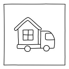 Doodle house on truck icon