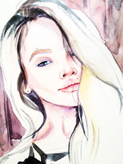 Watercolor fashion sketch. Girl with a light make-up - 145730358