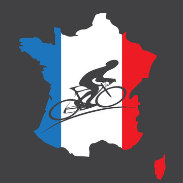 Cyclist silhouette. France flag and map