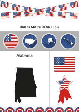 Map of Alabama. Set of flat design icons nfographics elements wi