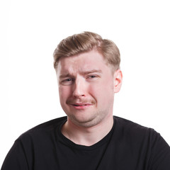 Obraz premium Negative human emotion, man expressing disgust