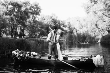 Amazing wedding couple on the boat