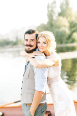 Amazing wedding couple on the boat