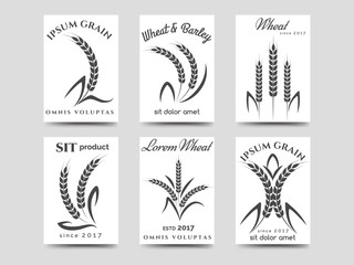 Grain products cards design. Vector monochromic harvest logo isolated on white