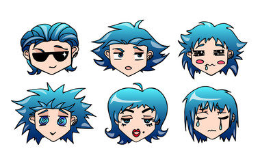 Set of funny smiley little boy stickers vector