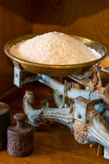 Long grain rice on old weight