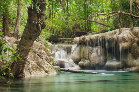 Amazing beautiful waterfall is Erawan waterfall in Erawan National Park, Kanchanaburi, Thailand © Korradol