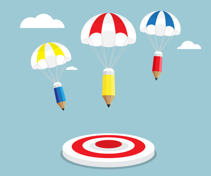 Pencil Flying With Parachute To Target